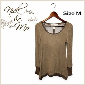 Nick & Mo Women's Medium Taupe Knit Top Lace Back Boho Button Cuff Sweater